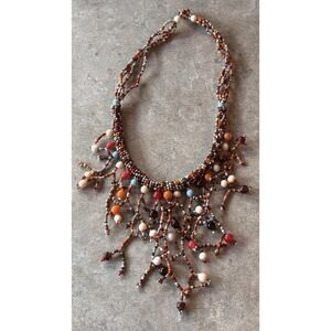 Hand Beaded Colorful Boho Vintage Fringe Choker Necklace